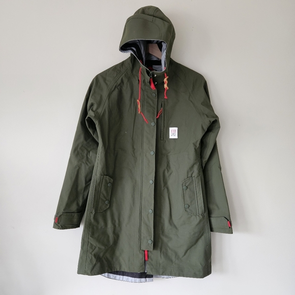 Topo Designs Olive Green Women's Tech Rain Coat Trench - Picture 4 of 13